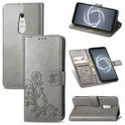 For FUJITSU F-41B Four-leaf Clasp Embossed Buckle Mobile Phone Protection Leather Case with Lanyard & Card Slot & Wallet & Bracket Function(Gray) - 1