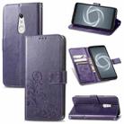 For FUJITSU F-41B Four-leaf Clasp Embossed Buckle Mobile Phone Protection Leather Case with Lanyard & Card Slot & Wallet & Bracket Function(Purple) - 1