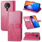 For Tecno Spark 6 Four-leaf Clasp Embossed Buckle Mobile Phone Protection Leather Case with Lanyard & Card Slot & Wallet & Bracket Function(Magenta) - 1