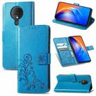 For Tecno Spark 6 Four-leaf Clasp Embossed Buckle Mobile Phone Protection Leather Case with Lanyard & Card Slot & Wallet & Bracket Function(Blue) - 1