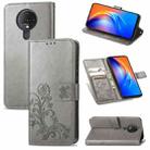 For Tecno Spark 6 Four-leaf Clasp Embossed Buckle Mobile Phone Protection Leather Case with Lanyard & Card Slot & Wallet & Bracket Function(Gray) - 1