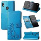 For Tecno Pop 3 Four-leaf Clasp Embossed Buckle Mobile Phone Protection Leather Case with Lanyard & Card Slot & Wallet & Bracket Function(Blue) - 1