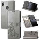 For Tecno Pop 3 Four-leaf Clasp Embossed Buckle Mobile Phone Protection Leather Case with Lanyard & Card Slot & Wallet & Bracket Function(Gray) - 1