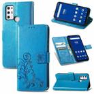 For Tone E21 Four-leaf Clasp Embossed Buckle Mobile Phone Protection Leather Case with Lanyard & Card Slot & Wallet & Bracket Function(Blue) - 1