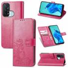 For OPPO Reno5 A Four-leaf Clasp Embossed Buckle Phone Leather Case(Magenta) - 1