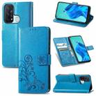 For OPPO Reno5 A Four-leaf Clasp Embossed Buckle Phone Leather Case(Blue) - 1