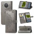 For Nokia X10 Mandala Flower Embossed Horizontal Flip Leather Case with Bracket / Card Slot / Wallet / Lanyard(Gray) - 1