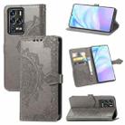 For ZTE 30 Ultra 5G Mandala Flower Embossed Horizontal Flip Leather Case with Bracket / Card Slot / Wallet / Lanyard(Gray) - 1