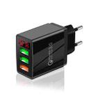 QC-07 5.1A QC3.0 3 x USB Ports Fast Charger with LED Digital Display for Mobile Phones and Tablets, EU Plug(Black) - 1