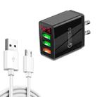 QC-07A QC3.0 3USB LED Digital Display Fast Charger + USB to Micro USB Data Cable, US Plug(Black) - 1