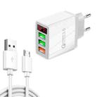 QC-07A QC3.0 3USB LED Digital Display Fast Charger + USB to Micro USB Data Cable, EU Plug(White) - 1