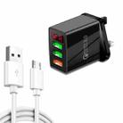 QC-07A QC3.0 3USB LED Digital Display Fast Charger + USB to Micro USB Data Cable, UK Plug(Black) - 1