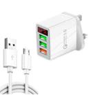 QC-07A QC3.0 3USB LED Digital Display Fast Charger + USB to Micro USB Data Cable, UK Plug(White) - 1