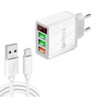 QC-07B QC3.0 3USB LED Digital Display Fast Charger + USB to Type-C Data Cable, EU Plug(White) - 1