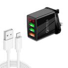 QC-07C QC3.0 3USB LED Digital Display Fast Charger + USB to 8 Pin Data Cable, UK Plug(Black) - 1