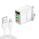 QC-07C QC3.0 3USB LED Digital Display Fast Charger + USB to 8 Pin Data Cable, UK Plug(White) - 1
