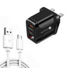 PD001A PD3.0 20W + QC3.0 USB LED Digital Display Fast Charger with USB to Micro USB Data Cable, UK Plug(Black) - 1