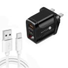 PD001B PD3.0 20W + QC3.0 USB LED Digital Display Fast Charger with USB to Type-C Data Cable, UK Plug(Black) - 1