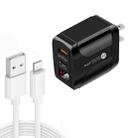 PD001C PD3.0 20W + QC3.0 USB LED Digital Display Fast Charger with USB to 8 Pin Data Cable, US Plug(Black) - 1