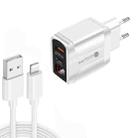 PD001C PD3.0 20W + QC3.0 USB LED Digital Display Fast Charger with USB to 8 Pin Data Cable, EU Plug(White) - 1
