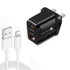 PD001C PD3.0 20W + QC3.0 USB LED Digital Display Fast Charger with USB to 8 Pin Data Cable, UK Plug(Black) - 1