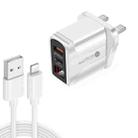 PD001C PD3.0 20W + QC3.0 USB LED Digital Display Fast Charger with USB to 8 Pin Data Cable, UK Plug(White) - 1