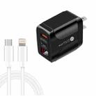 PD001D PD3.0 20W + QC3.0 USB LED Digital Display Fast Charger with Type-C to 8 Pin Data Cable, US Plug(Black) - 1