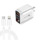 PD001D PD3.0 20W + QC3.0 USB LED Digital Display Fast Charger with Type-C to 8 Pin Data Cable, US Plug(White) - 1