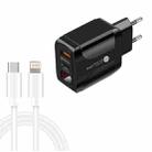 PD001D PD3.0 20W + QC3.0 USB LED Digital Display Fast Charger with Type-C to 8 Pin Data Cable, EU Plug(Black) - 1