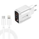 PD001D PD3.0 20W + QC3.0 USB LED Digital Display Fast Charger with Type-C to 8 Pin Data Cable, EU Plug(White) - 1