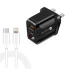 PD001D PD3.0 20W + QC3.0 USB LED Digital Display Fast Charger with Type-C to 8 Pin Data Cable, UK Plug(Black) - 1