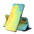 For iPhone XR Voltage Watercolor Pattern Skin Feel Magnetic Horizontal Flip PU Leather Case with Holder(Green) - 1