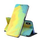 For iPhone X / XS Voltage Watercolor Pattern Skin Feel Magnetic Horizontal Flip PU Leather Case with Holder(Green) - 1