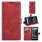 For Fujitsu Arrows Be4 Plus Retro Calf Pattern Buckle Card Wallet Left and Right Flip Phone Holster with Bracket Function(Red) - 1