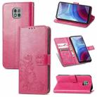For Motorola Moto G Power 2021 Four-leaf Clasp Embossed Buckle Mobile Phone Protection Leather Case with Lanyard & Card Slot & Wallet & Bracket Function(Magenta) - 1