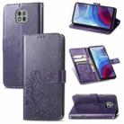 For Motorola Moto G Power 2021 Four-leaf Clasp Embossed Buckle Mobile Phone Protection Leather Case with Lanyard & Card Slot & Wallet & Bracket Function(Purple) - 1