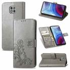 For Motorola Moto G Power 2021 Four-leaf Clasp Embossed Buckle Mobile Phone Protection Leather Case with Lanyard & Card Slot & Wallet & Bracket Function(Gray) - 1