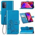 For OPPO A54 5G Four-leaf Clasp Embossed Buckle Mobile Phone Protection Leather Case with Lanyard & Card Slot & Wallet & Bracket Function(Blue) - 1