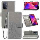 For OPPO A54 5G Four-leaf Clasp Embossed Buckle Mobile Phone Protection Leather Case with Lanyard & Card Slot & Wallet & Bracket Function(Gray) - 1