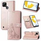 For OPPO Realme C21 Four-leaf Clasp Embossed Buckle Mobile Phone Protection Leather Case with Lanyard & Card Slot & Wallet & Bracket Function(Rose Gold) - 1