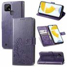 For OPPO Realme C21 Four-leaf Clasp Embossed Buckle Mobile Phone Protection Leather Case with Lanyard & Card Slot & Wallet & Bracket Function(Purple) - 1