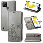 For OPPO Realme C21 Four-leaf Clasp Embossed Buckle Mobile Phone Protection Leather Case with Lanyard & Card Slot & Wallet & Bracket Function(Gray) - 1