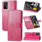 For OPPO Realme GT 5G / Q3 Pro 5G Four-leaf Clasp Embossed Buckle Mobile Phone Protection Leather Case with Lanyard & Card Slot & Wallet & Bracket Function(Magenta) - 1