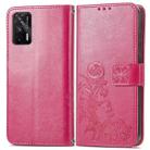 For OPPO Realme GT 5G / Q3 Pro 5G Four-leaf Clasp Embossed Buckle Mobile Phone Protection Leather Case with Lanyard & Card Slot & Wallet & Bracket Function(Magenta) - 2