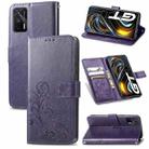 For OPPO Realme GT 5G / Q3 Pro 5G Four-leaf Clasp Embossed Buckle Mobile Phone Protection Leather Case with Lanyard & Card Slot & Wallet & Bracket Function(Purple) - 1