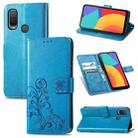 For Alcatel 1L 2021 Four-leaf Clasp Embossed Buckle Mobile Phone Protection Leather Case with Lanyard & Card Slot & Wallet & Bracket Function(Blue) - 1
