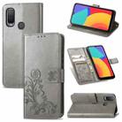 For Alcatel 1L 2021 Four-leaf Clasp Embossed Buckle Mobile Phone Protection Leather Case with Lanyard & Card Slot & Wallet & Bracket Function(Gray) - 1