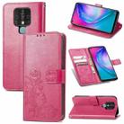 For Tecno Camon 16 SE Four-leaf Clasp Embossed Buckle Mobile Phone Protection Leather Case with Lanyard & Card Slot & Wallet & Bracket Function(Magenta) - 1