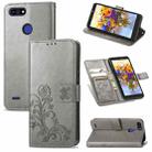 For Tecno POP 2F Four-leaf Clasp Embossed Buckle Mobile Phone Protection Leather Case with Lanyard & Card Slot & Wallet & Bracket Function(Gray) - 1