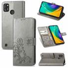 For Tecno POP 4 Pro Four-leaf Clasp Embossed Buckle Mobile Phone Protection Leather Case with Lanyard & Card Slot & Wallet & Bracket Function(Gray) - 1